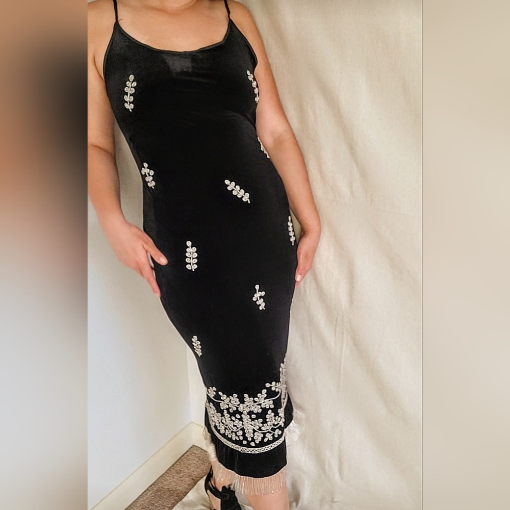 VINTAGE Beaded Velvet Gown in Black